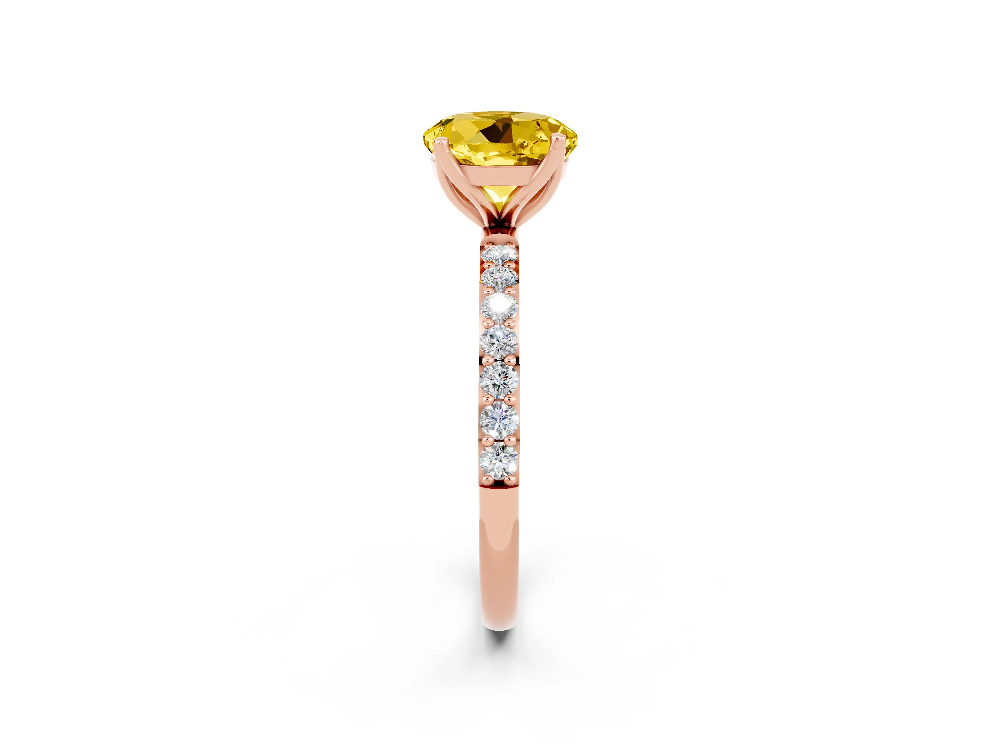 Rose gold Round Cut Yellow Sapphire Solitaire Engagement Ring with Pavé Band and Prong Setting_2