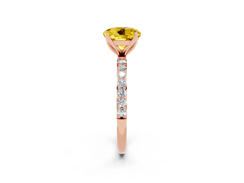 Rose gold Round Cut Yellow Sapphire Solitaire Engagement Ring with Pavé Band and Prong Setting_2