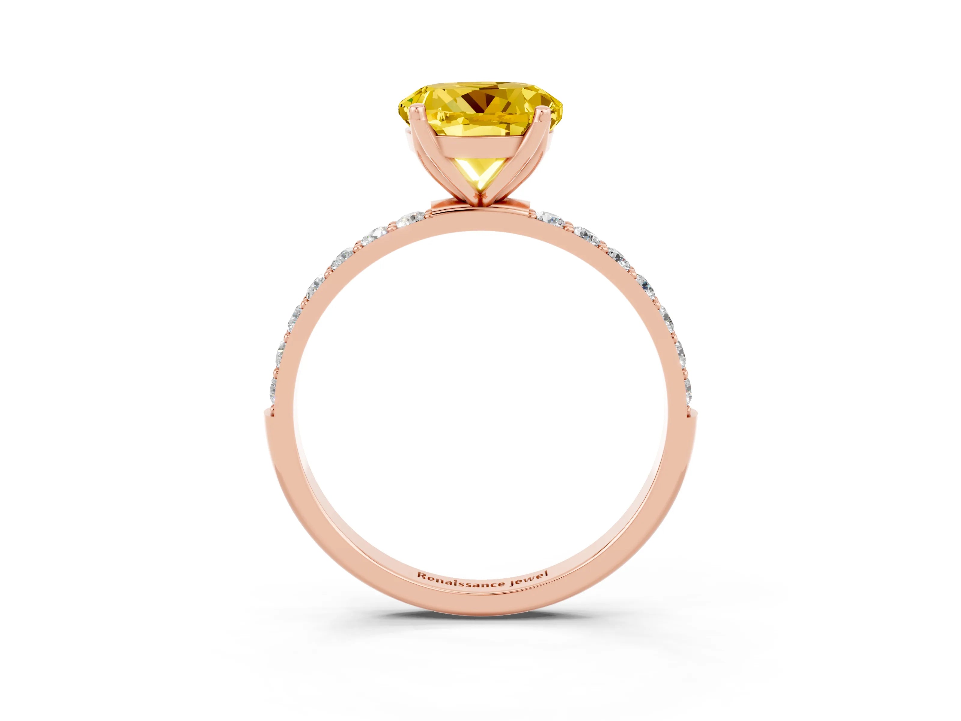 Rose gold Round Cut Yellow Sapphire Solitaire Engagement Ring with Pavé Band and Prong Setting_3