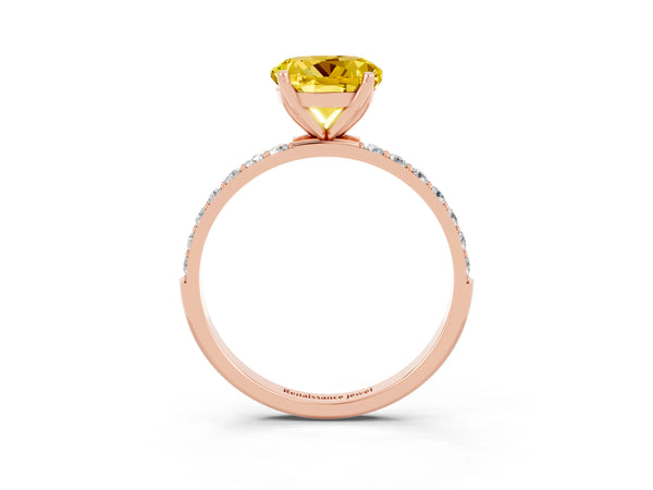 Rose gold Round Cut Yellow Sapphire Solitaire Engagement Ring with Round  Pavé Band and Prong Setting