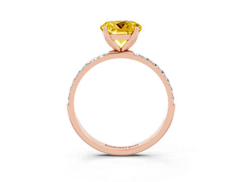 Rose gold Round Cut Yellow Sapphire Solitaire Engagement Ring with Pavé Band and Prong Setting_3