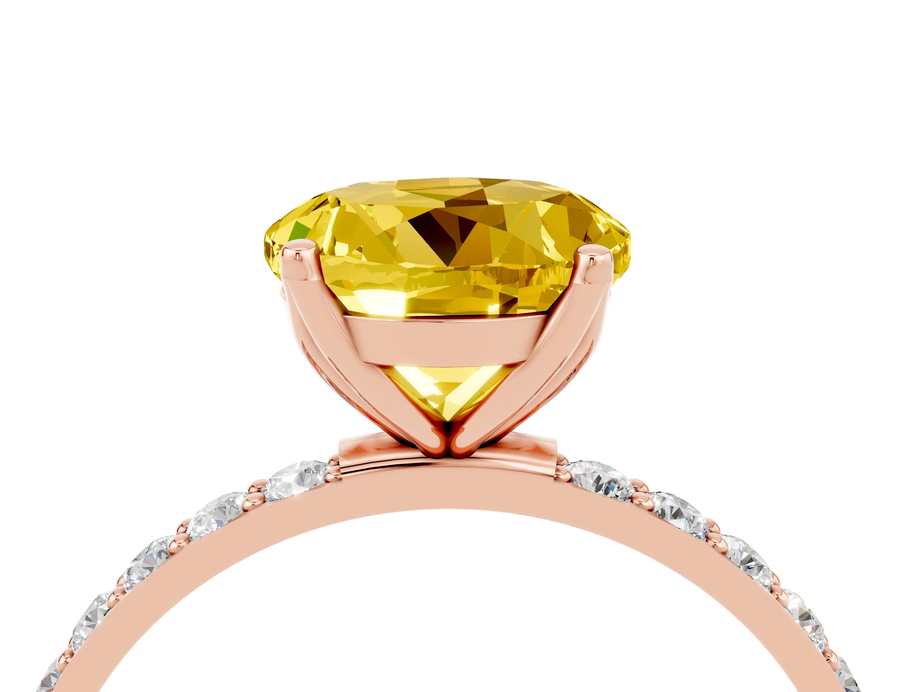 Rose gold Round Cut Yellow Sapphire Solitaire Engagement Ring with Pavé Band and Prong Setting_4