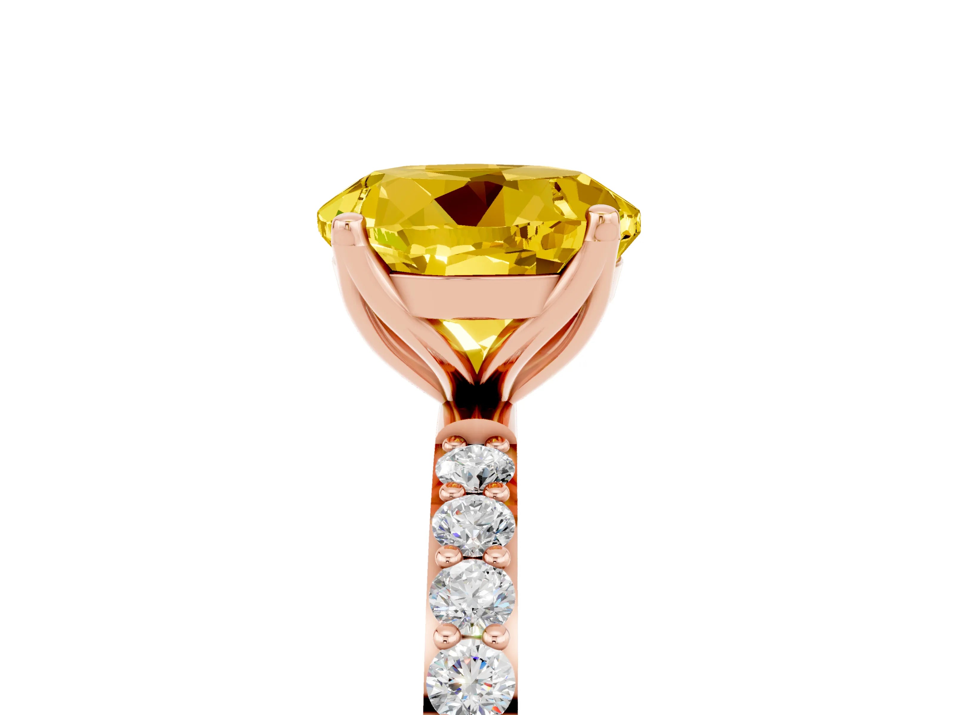 Rose gold Round Cut Yellow Sapphire Solitaire Engagement Ring with Pavé Band and Prong Setting_5