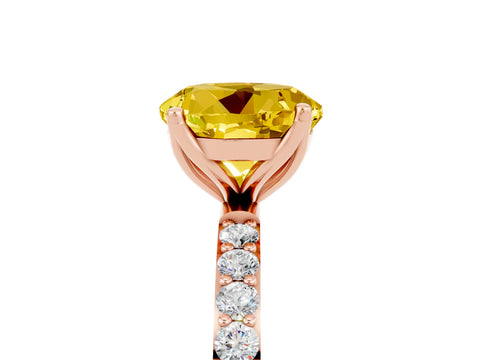 Rose gold Round Cut Yellow Sapphire Solitaire Engagement Ring with Pavé Band and Prong Setting_5