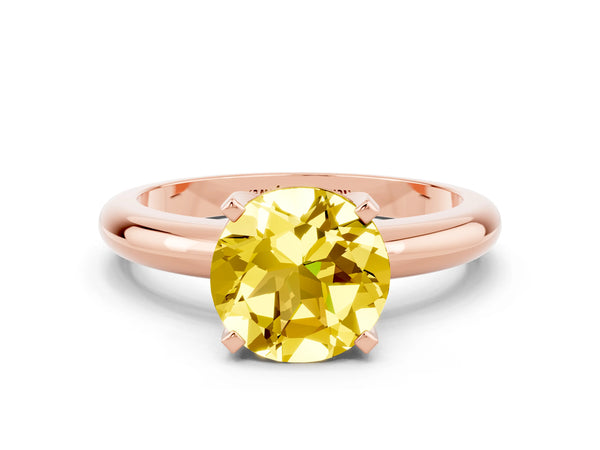 Rose gold Round Cut Yellow Sapphire Solitaire Engagement Ring with Round Band and Four-Prong Setting