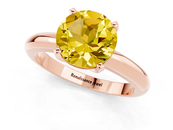 Rose gold Round Cut Yellow Sapphire Solitaire Engagement Ring with Round Band and Four-Prong Setting