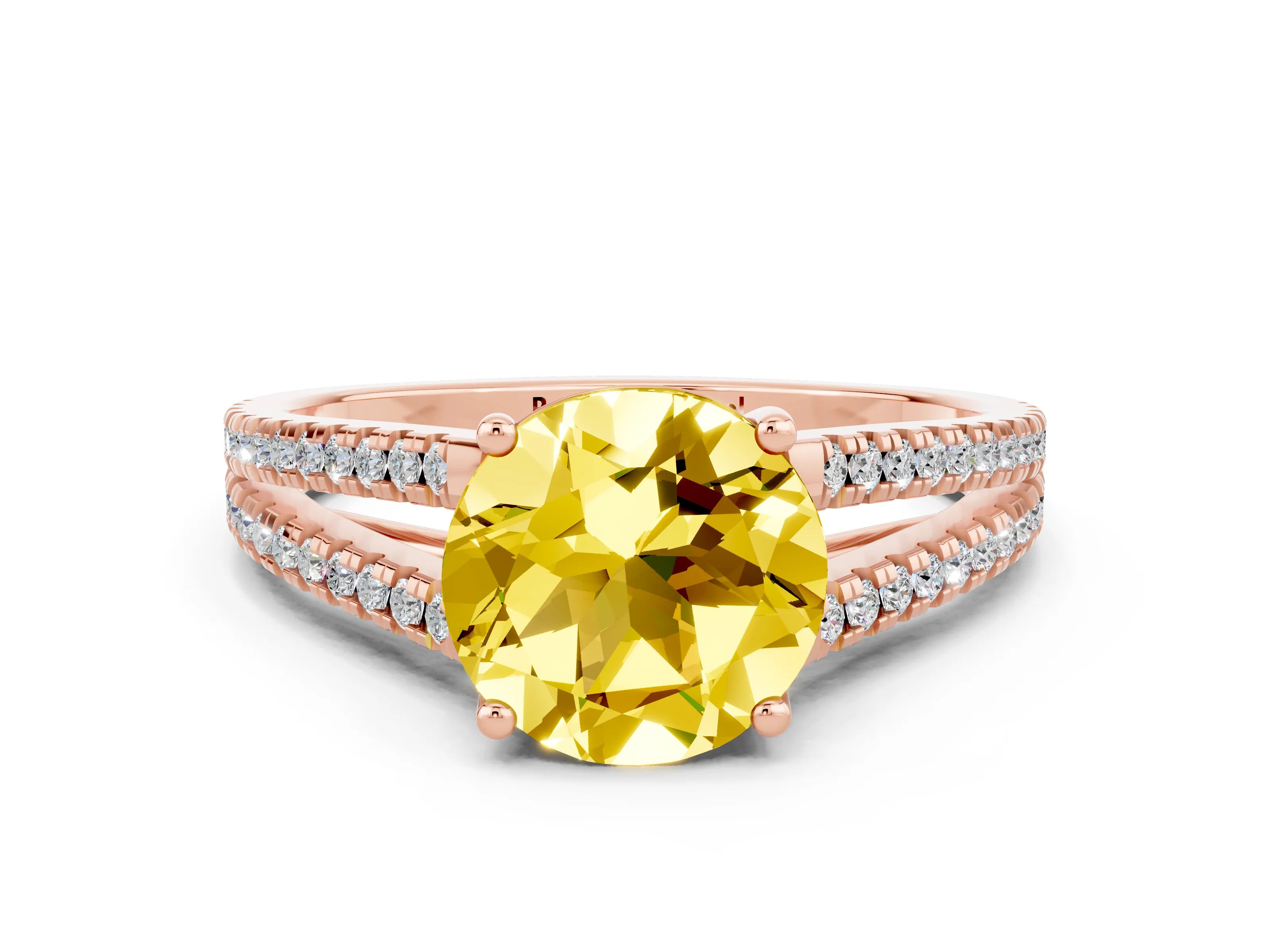 Rose gold Round Cut Yellow Sapphire Solitaire Engagement Ring with Split Shank Pavé Band_12