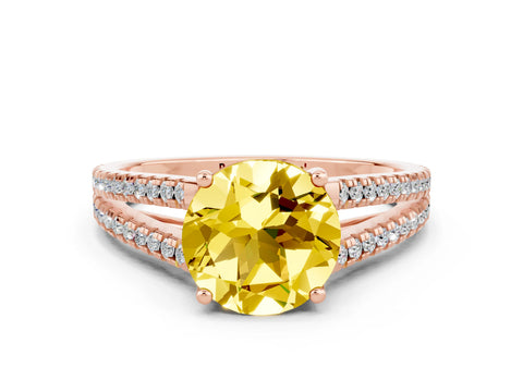 Rose gold Round Cut Yellow Sapphire Solitaire Engagement Ring with Split Shank Pavé Band_12