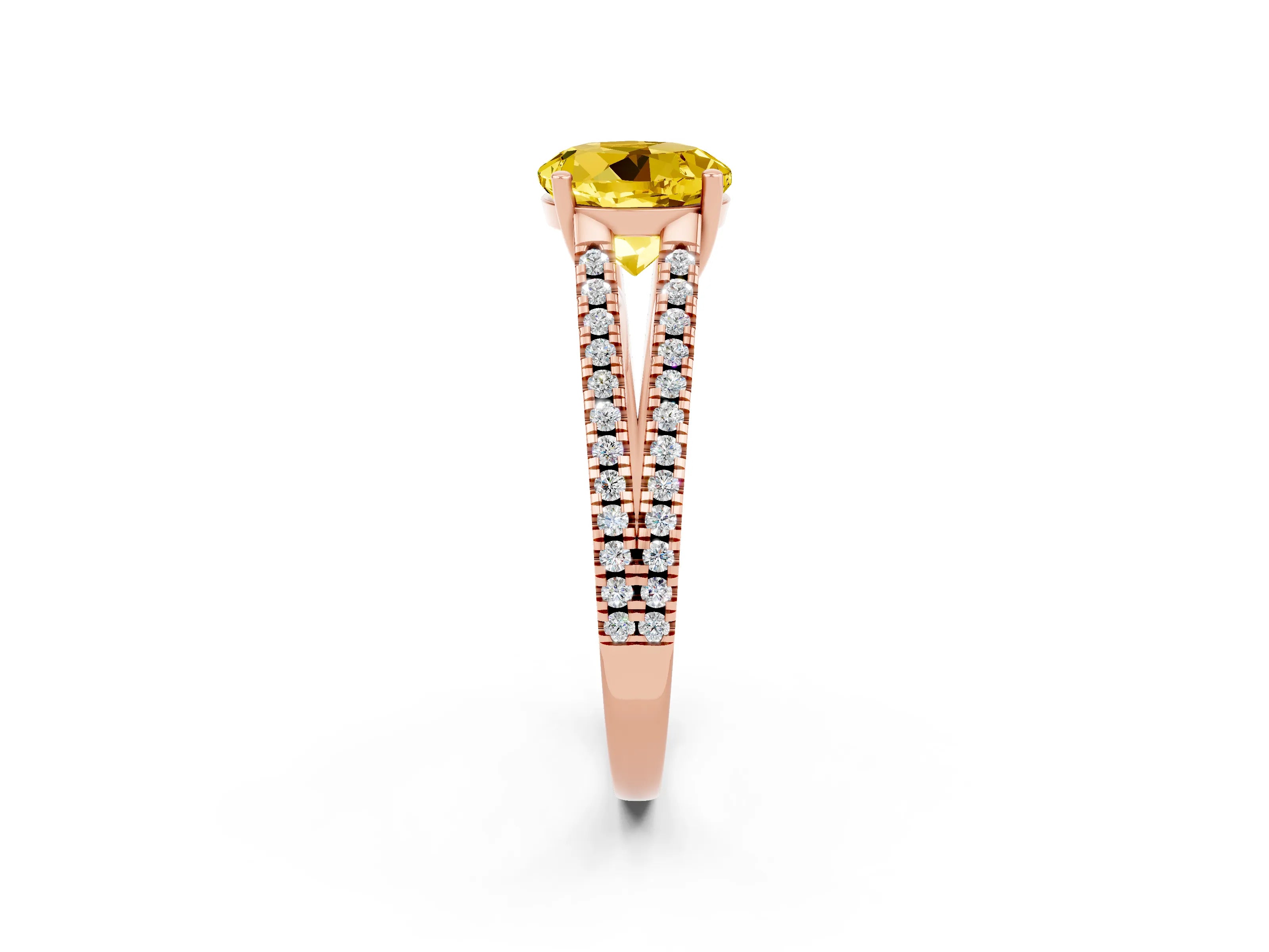 Rose gold Round Cut Yellow Sapphire Solitaire Engagement Ring with Split Shank Pavé Band_14