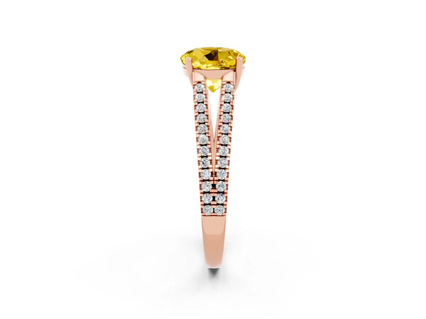 Rose gold Round Cut Yellow Sapphire Solitaire Engagement Ring with Split Shank Pavé Band