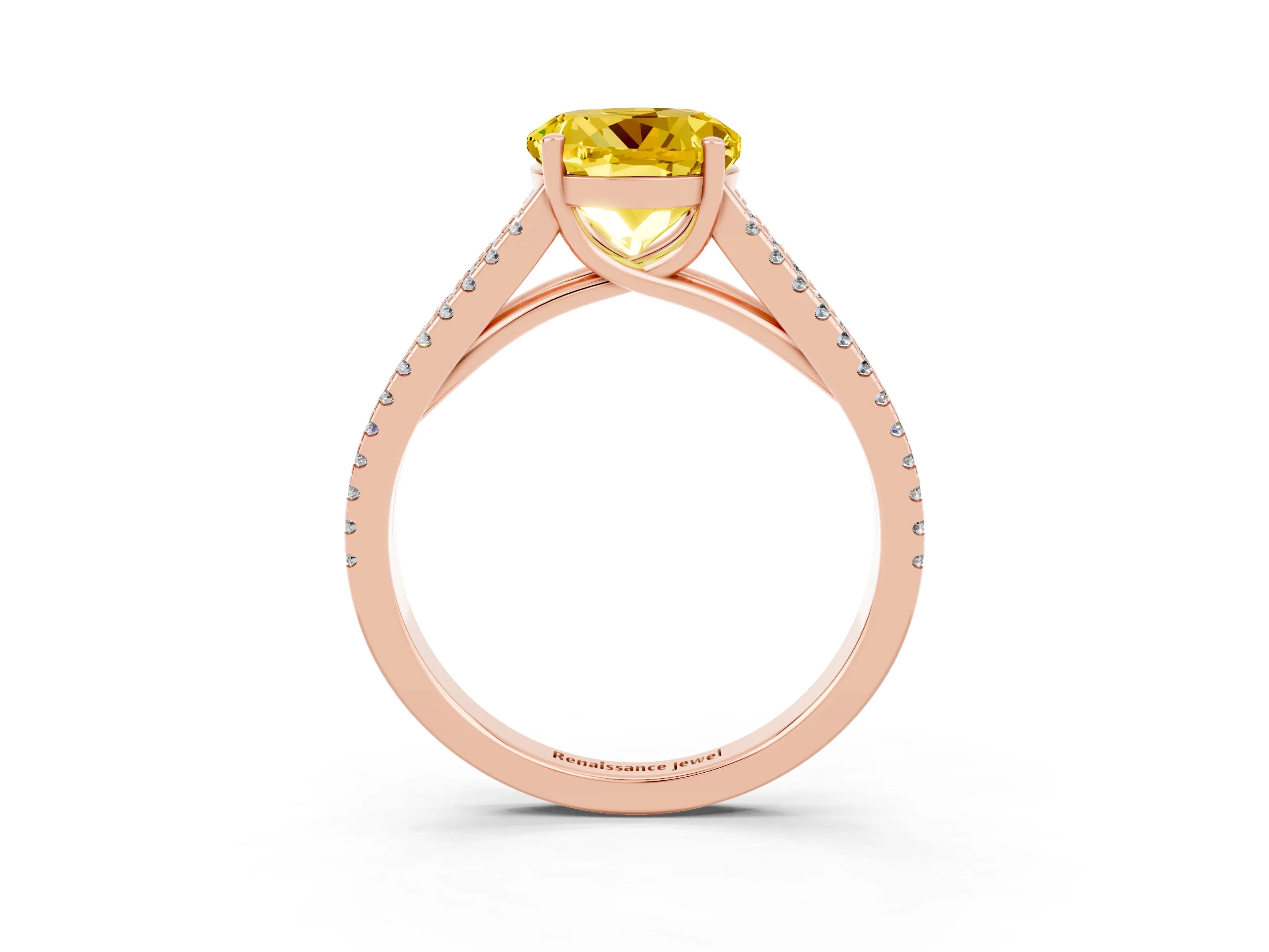 Rose gold Round Cut Yellow Sapphire Solitaire Engagement Ring with Split Shank Pavé Band_15