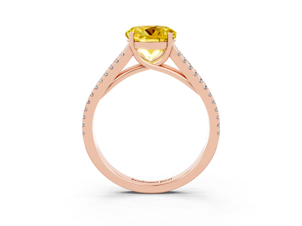 Rose gold Round Cut Yellow Sapphire Solitaire Engagement Ring with Split Shank Pavé Band