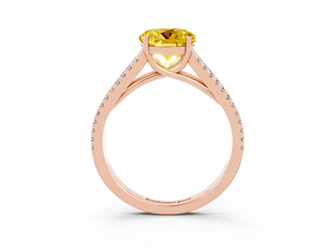 Rose gold Round Cut Yellow Sapphire Solitaire Engagement Ring with Split Shank Pavé Band_15