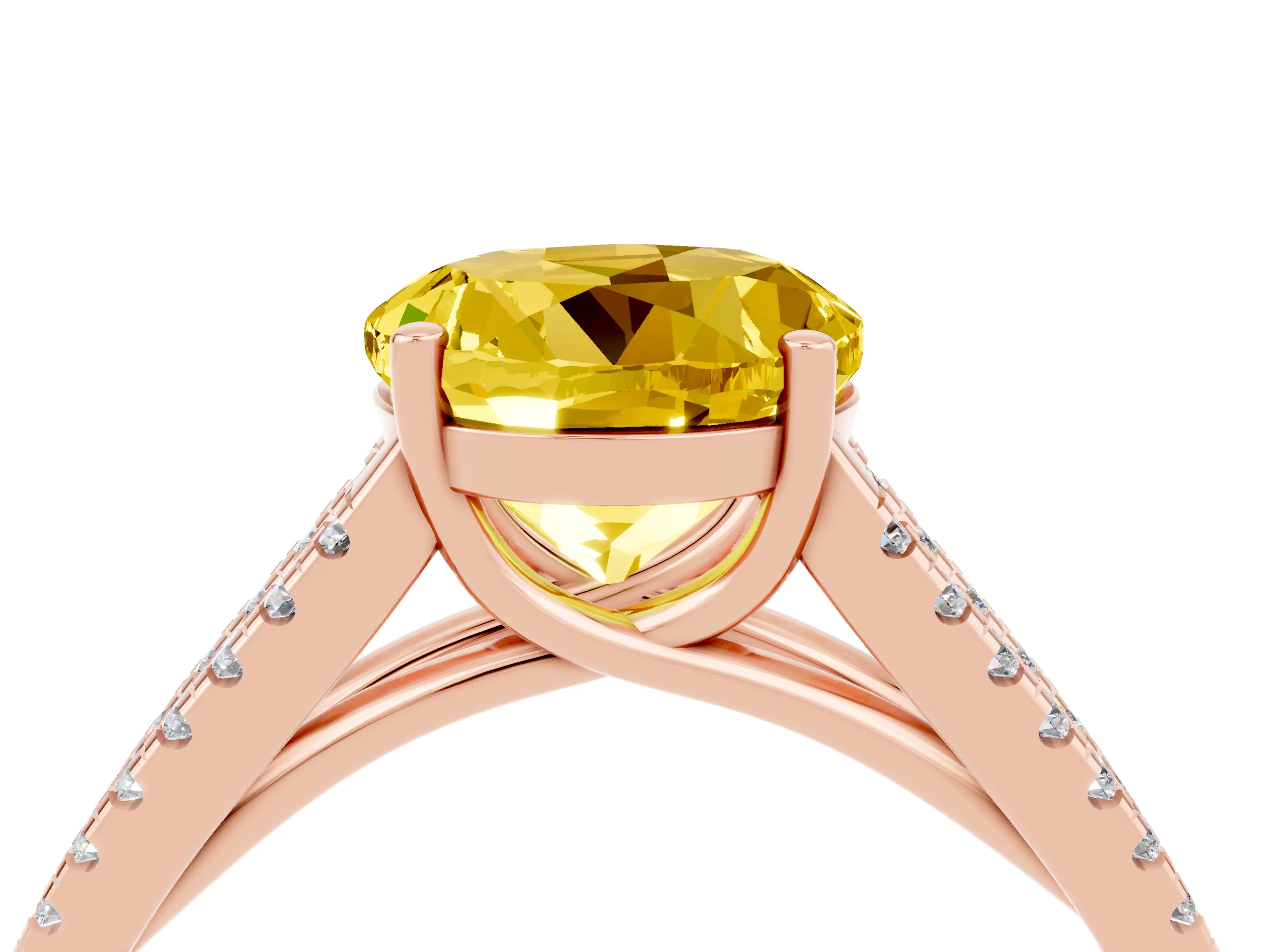 Rose gold Round Cut Yellow Sapphire Solitaire Engagement Ring with Split Shank Pavé Band_16