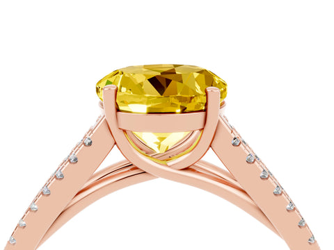 Rose gold Round Cut Yellow Sapphire Solitaire Engagement Ring with Split Shank Pavé Band_16