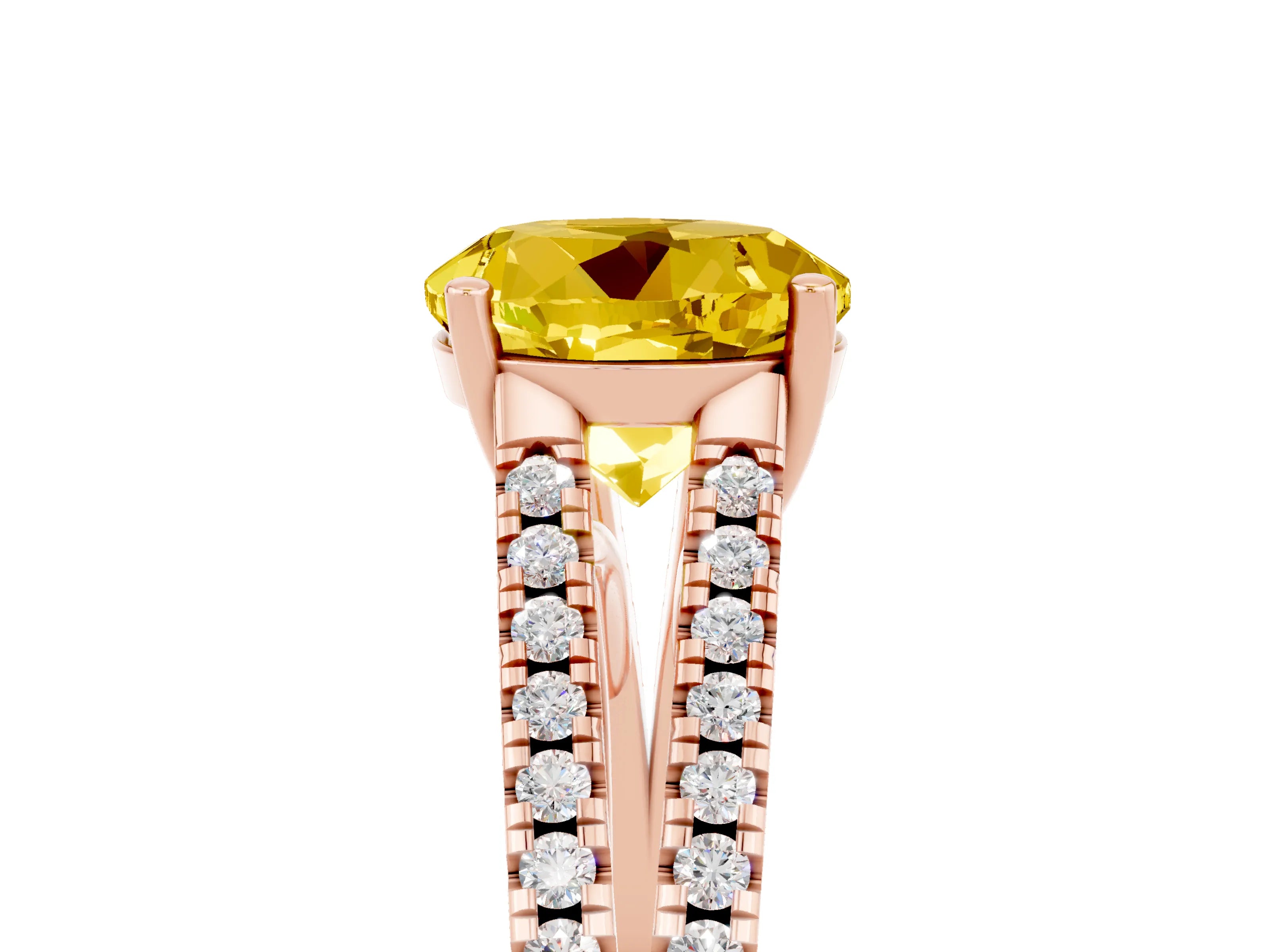 Rose gold Round Cut Yellow Sapphire Solitaire Engagement Ring with Split Shank Pavé Band_17