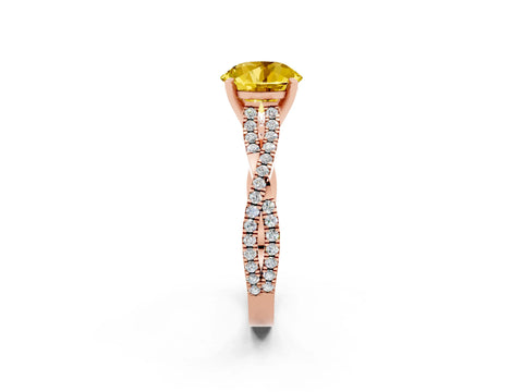 Rose gold Round Cut Yellow Sapphire Solitaire Engagement Ring with Twisted Pavé Band and Four-Prong Setting_14