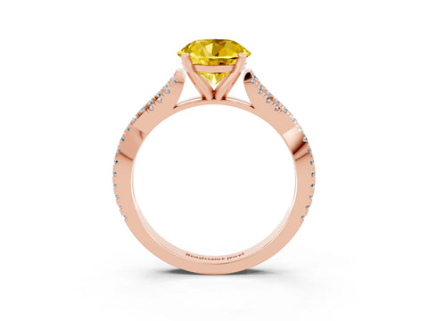 Rose gold Round Cut Yellow Sapphire Solitaire Engagement Ring with Twisted Pavé Band and Four-Prong Setting_15