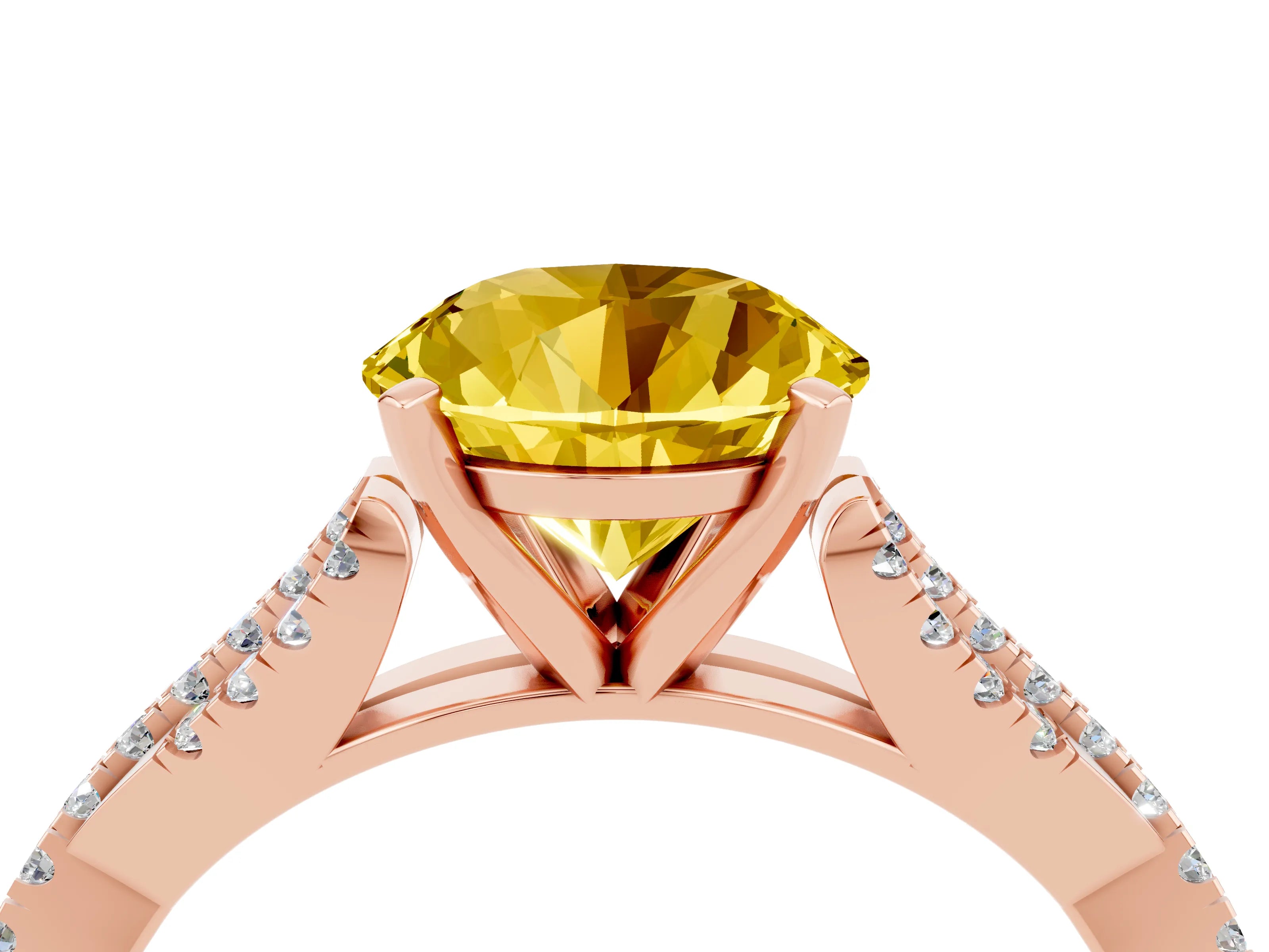 Rose gold Round Cut Yellow Sapphire Solitaire Engagement Ring with Twisted Pavé Band and Four-Prong Setting_16