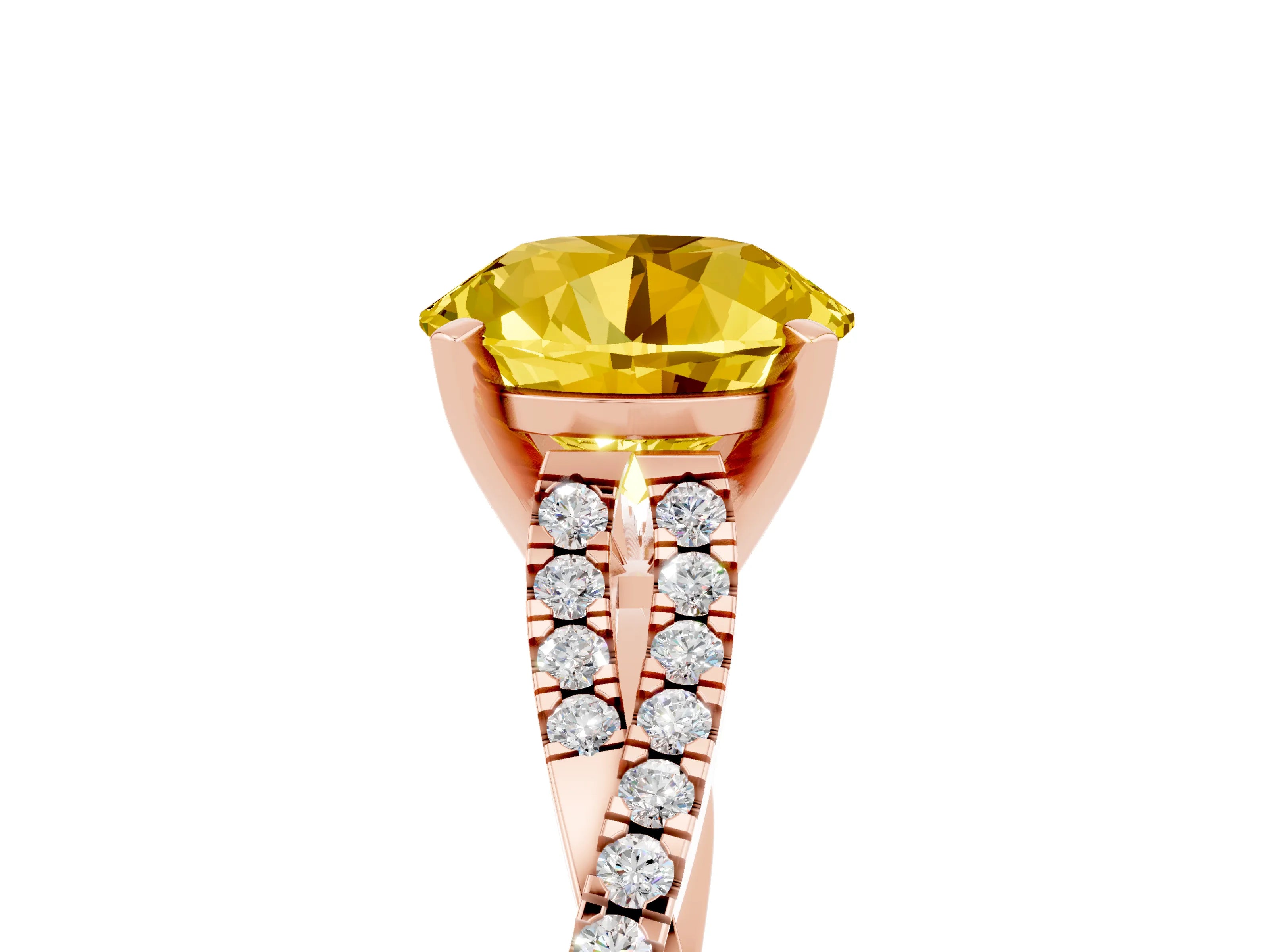 Rose gold Round Cut Yellow Sapphire Solitaire Engagement Ring with Twisted Pavé Band and Four-Prong Setting_17