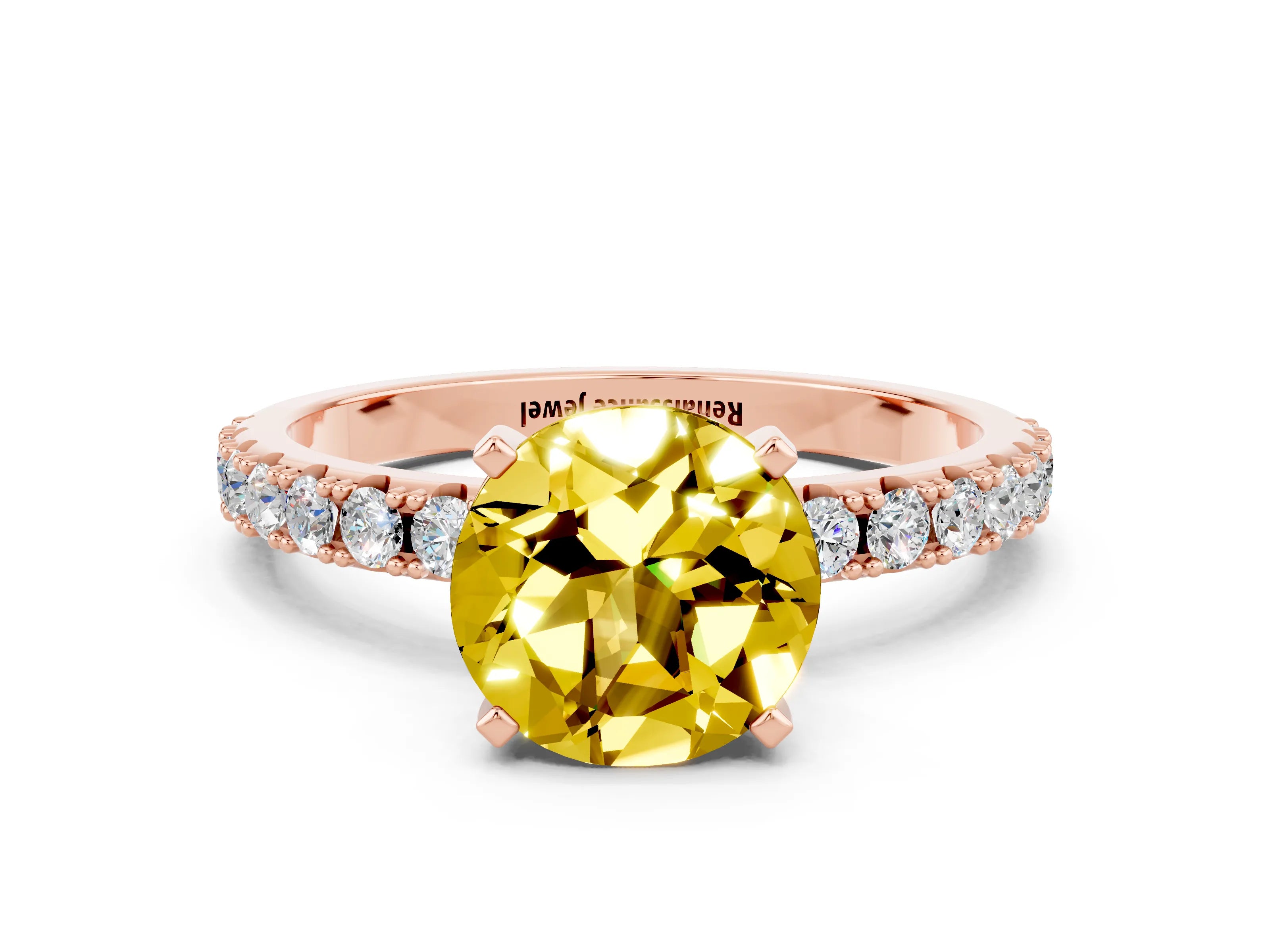 Rose gold Round Cut Yellow Sapphire Solitaire Pavé Band with Four-Prong Setting_24