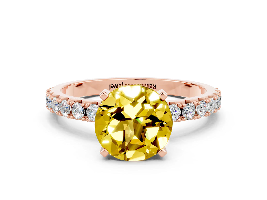 Rose gold Round Cut Yellow Sapphire Solitaire Pavé Band with Four-Prong Setting_24