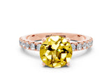Rose gold Round Cut Yellow Sapphire Solitaire Pavé Band with Four-Prong Setting_24