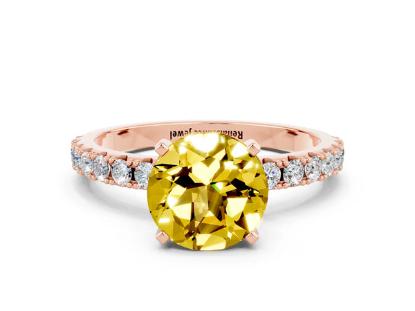 Rose gold Round Cut Yellow Sapphire Solitaire Pavé Band with Four-Prong Setting