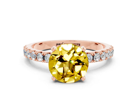 Rose gold Round Cut Yellow Sapphire Solitaire Pavé Band with Four-Prong Setting_24