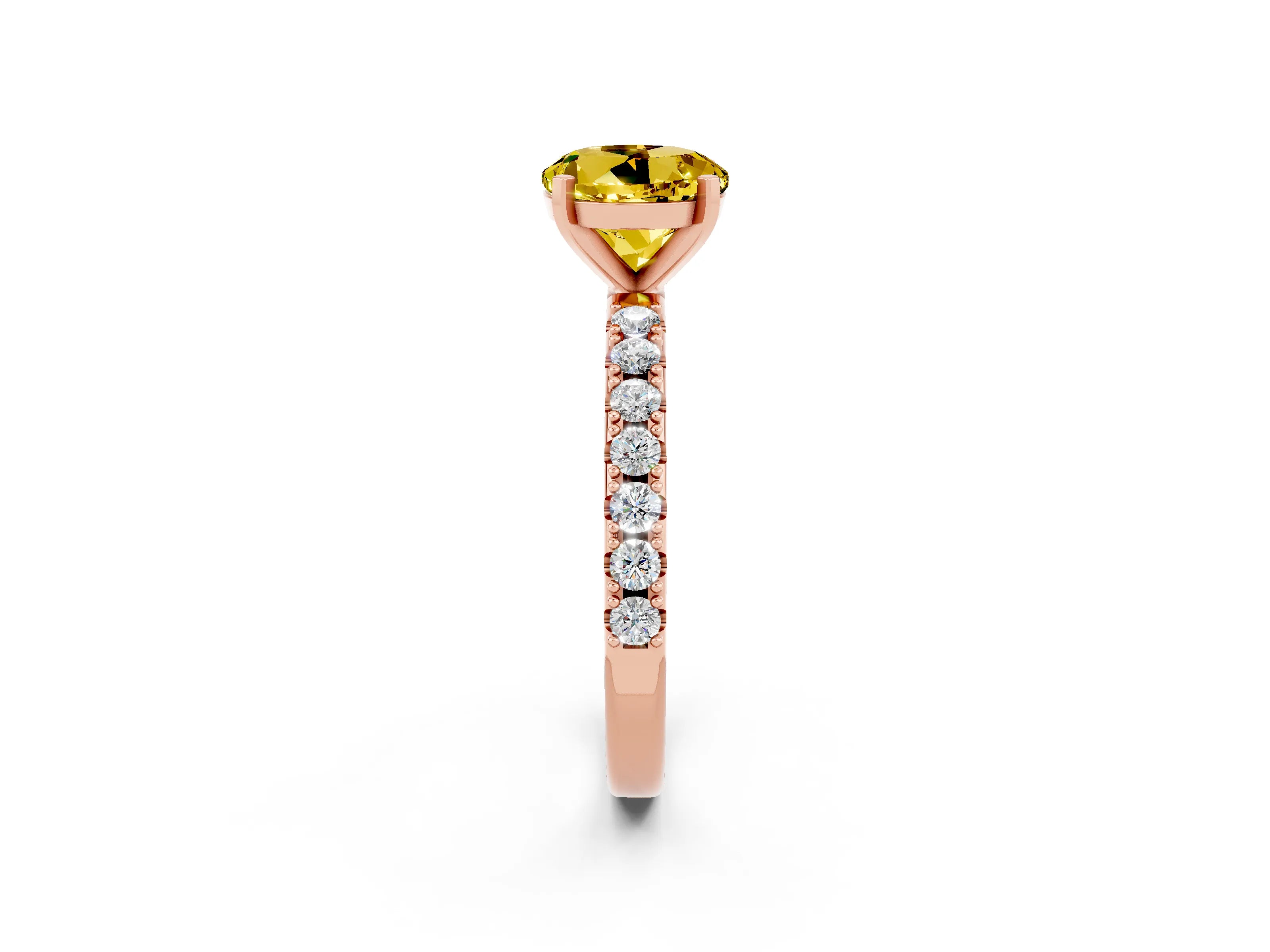 Rose gold Round Cut Yellow Sapphire Solitaire Pavé Band with Four-Prong Setting_26