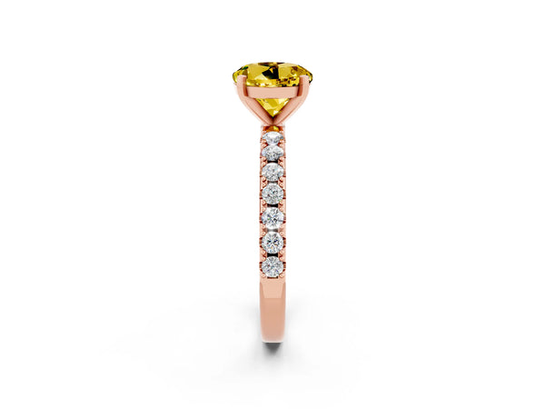 Rose gold Round Cut Yellow Sapphire Solitaire Pavé Band with Four-Prong Setting