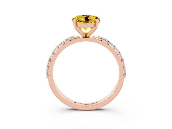 Rose gold Round Cut Yellow Sapphire Solitaire Pavé Band with Four-Prong Setting