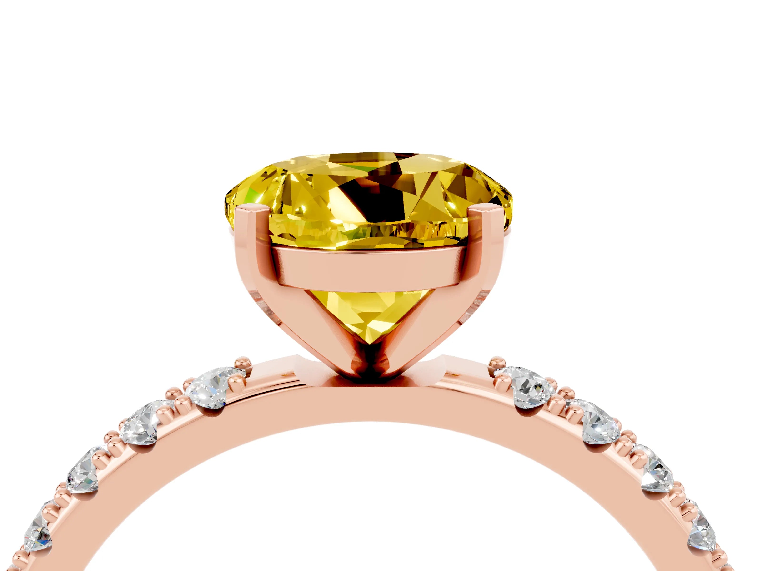 Rose gold Round Cut Yellow Sapphire Solitaire Pavé Band with Four-Prong Setting_28