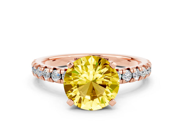 Rose gold Round Cut Yellow Sapphire Solitaire Pavé Engagement Ring with Round Band and Prong Setting