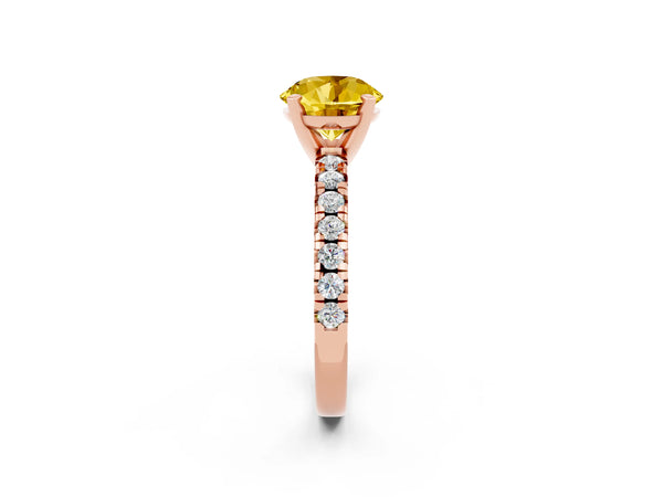 Rose gold Round Cut Yellow Sapphire Solitaire Pavé Engagement Ring with Round Band and Prong Setting