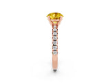 Rose gold Round Cut Yellow Sapphire Solitaire Pavé Engagement Ring with Round Band and Prong Setting_62