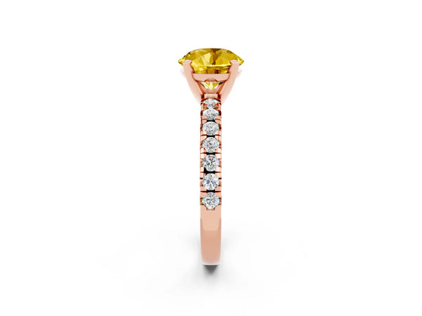 Rose gold Round Cut Yellow Sapphire Solitaire Pavé Engagement Ring with Round Band and Prong Setting