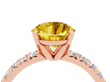 Rose gold Round Cut Yellow Sapphire Solitaire Pavé Engagement Ring with Round Band and Prong Setting_64