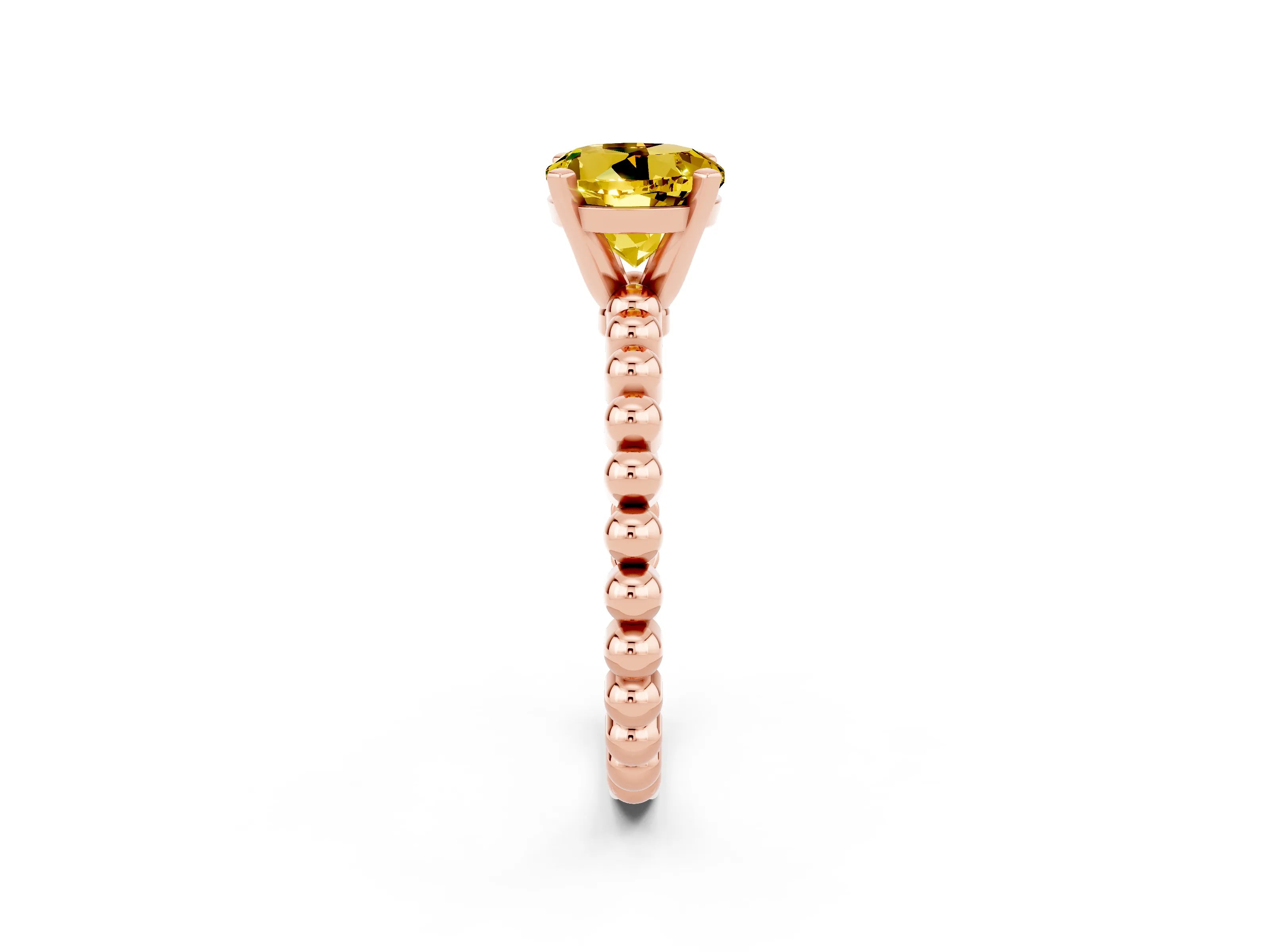 Rose gold Round Cut Yellow Sapphire Solitaire Ring with Beaded Band and Prong Setting_2