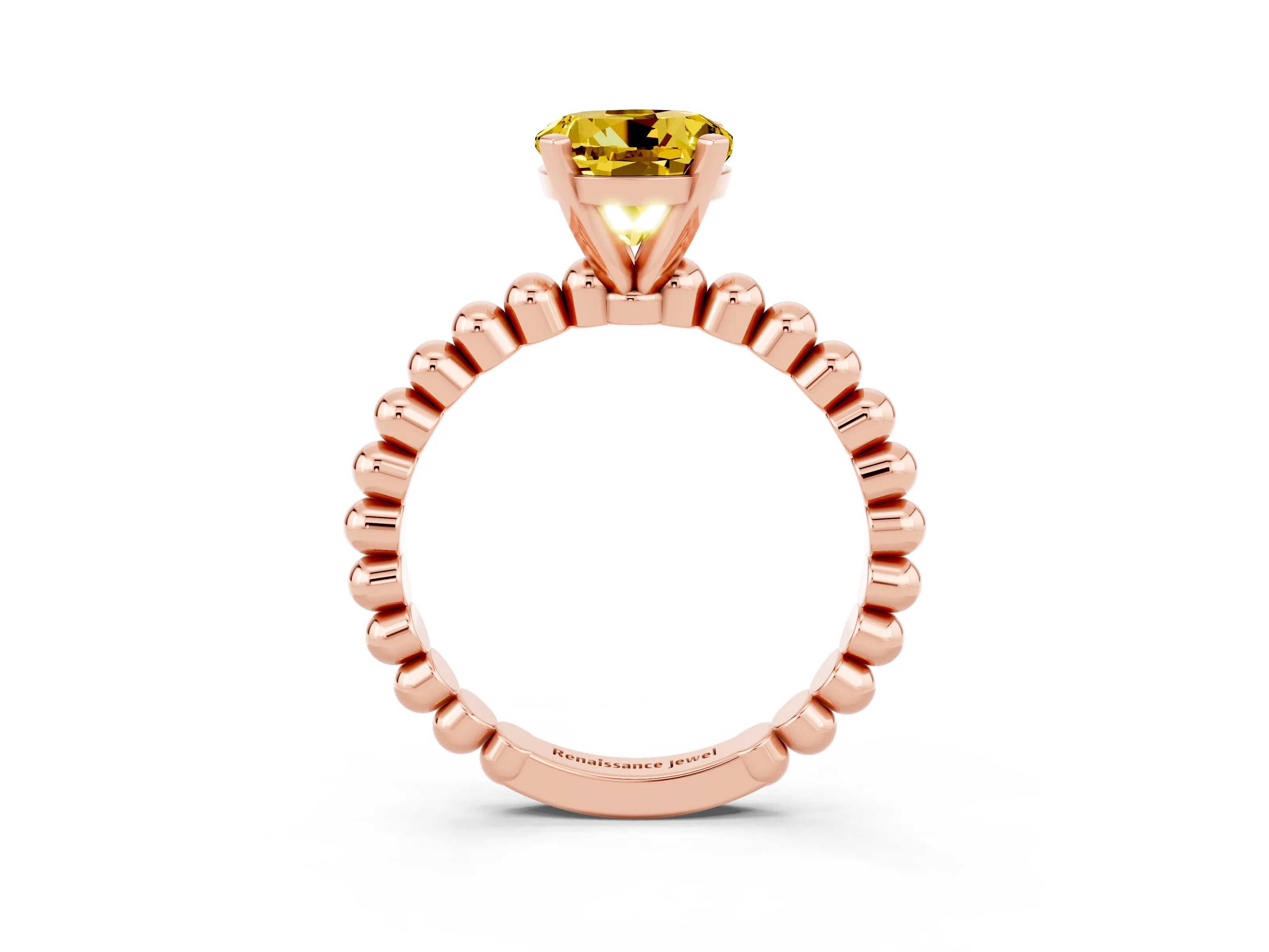 Rose gold Round Cut Yellow Sapphire Solitaire Ring with Beaded Band and Prong Setting_3