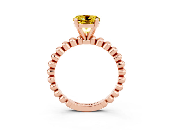 Rose gold Round Cut Yellow Sapphire Solitaire Ring with Beaded Band and Prong Setting