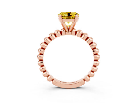Rose gold Round Cut Yellow Sapphire Solitaire Ring with Beaded Band and Prong Setting_3