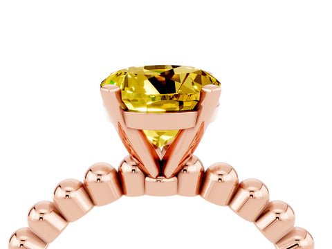 Rose gold Round Cut Yellow Sapphire Solitaire Ring with Beaded Band and Prong Setting_4