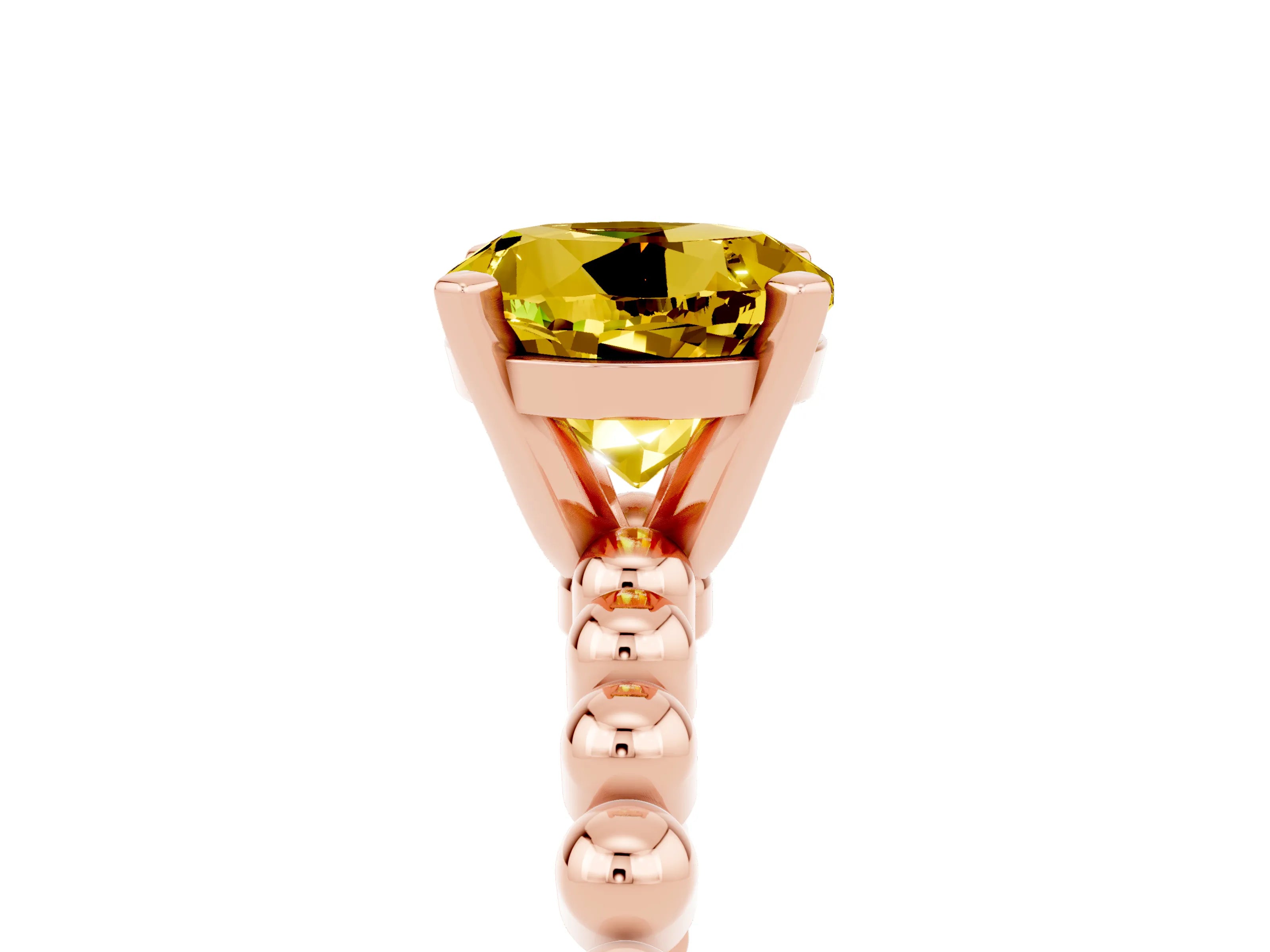 Rose gold Round Cut Yellow Sapphire Solitaire Ring with Beaded Band and Prong Setting_5