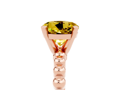 Rose gold Round Cut Yellow Sapphire Solitaire Ring with Beaded Band and Prong Setting_5