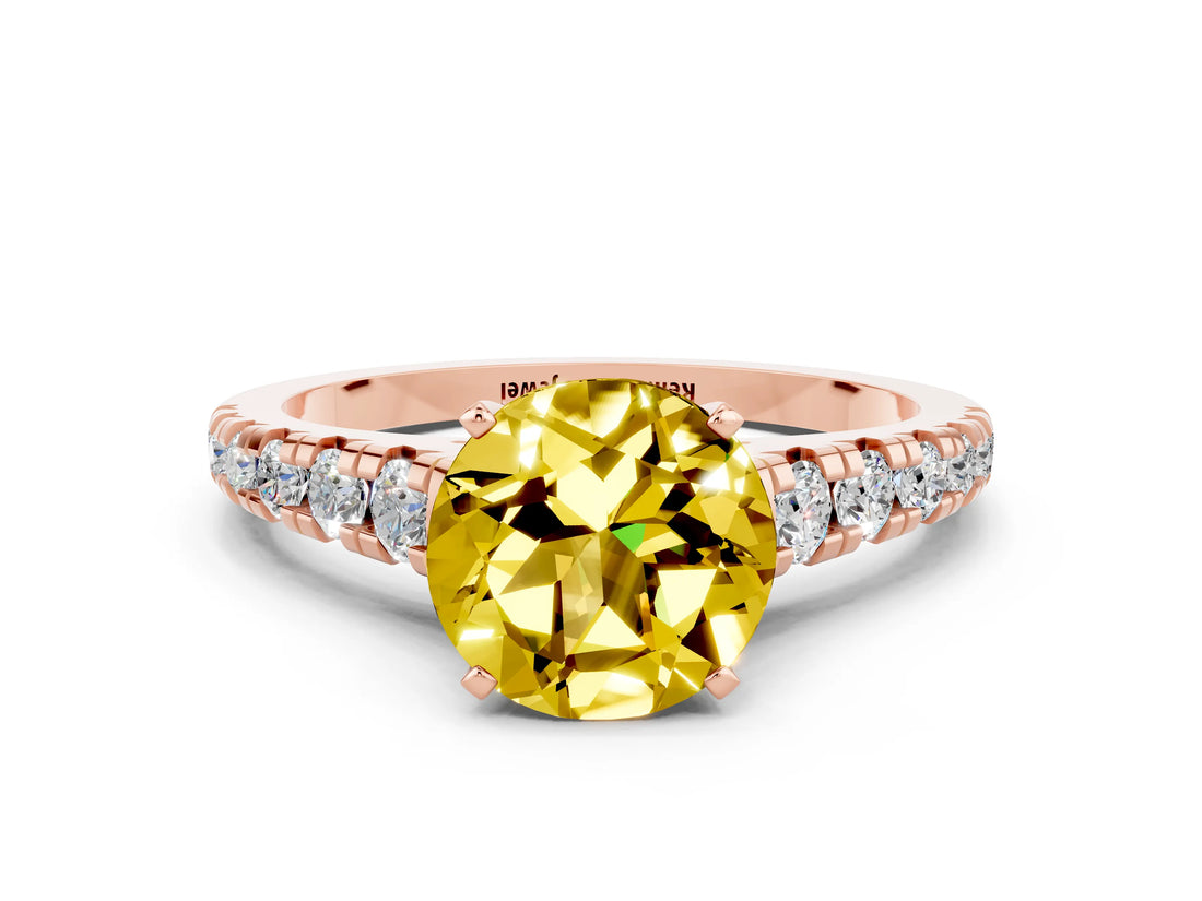 Rose gold Round Cut Yellow Sapphire Solitaire Ring with Cathedral Setting and Pavé Band_24