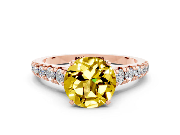 Rose gold Round Cut Yellow Sapphire Cathedral Solitaire Ring with Round  Pavé Band