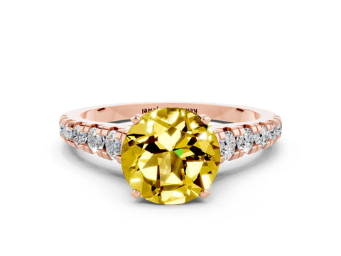 Rose gold Round Cut Yellow Sapphire Solitaire Ring with Cathedral Setting and Pavé Band_24