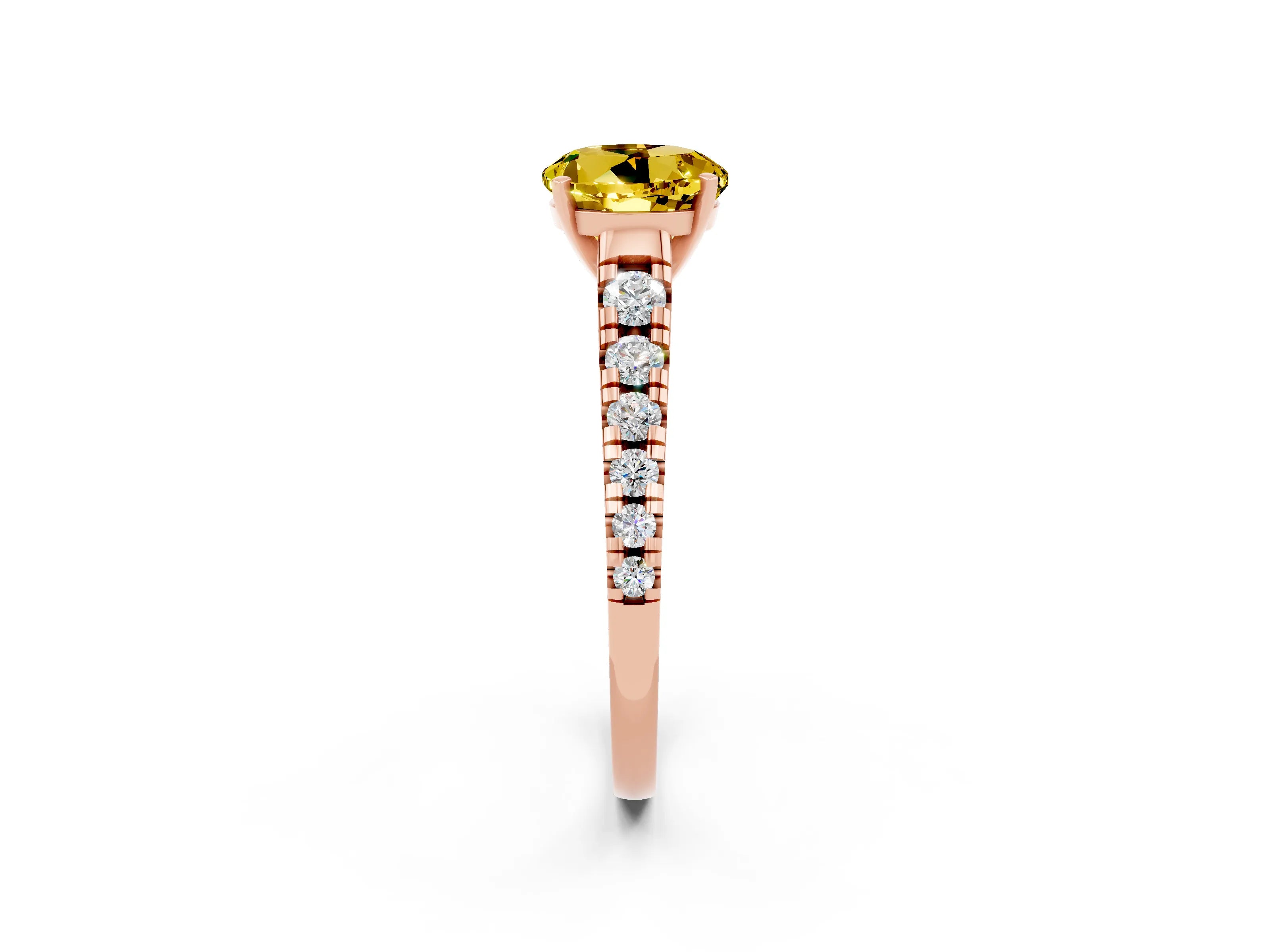 Rose gold Round Cut Yellow Sapphire Solitaire Ring with Cathedral Setting and Pavé Band_26