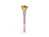 Rose gold Round Cut Yellow Sapphire Solitaire Ring with Cathedral Setting and Pavé Band_26